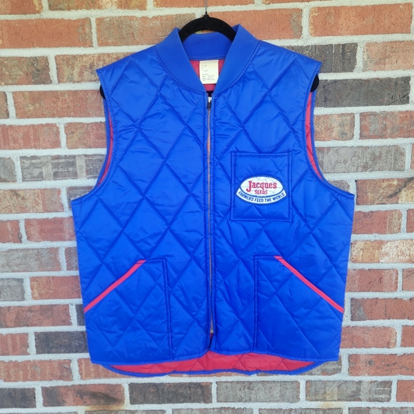 Vintage Jacques Blue with Red Lining Trucker Vest Size Large - Picture 1 of 7